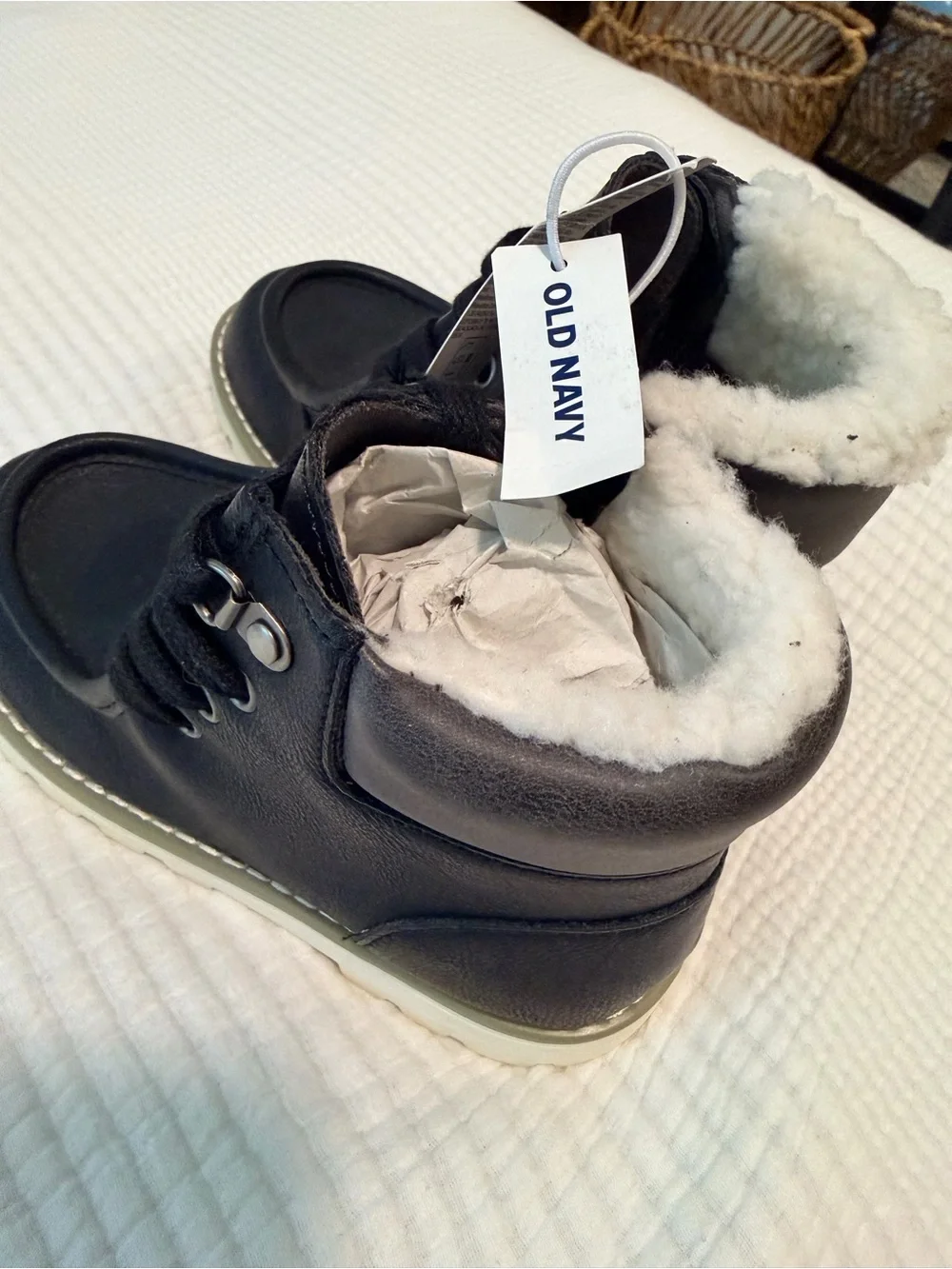 Old Navy Black Lace-Up Faux Shearling Boots